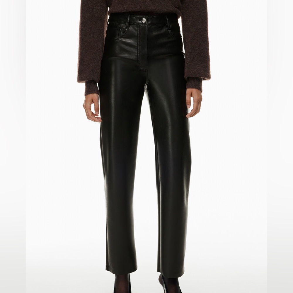 Aritzia Black Faux Leather Straight-Leg Pants